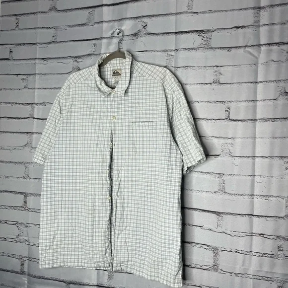 Quiksilver Gray & White Plaid Button‑Up Shirt Sz XL Surfer Streetwear Casual Y2K - Picture 8 of 13